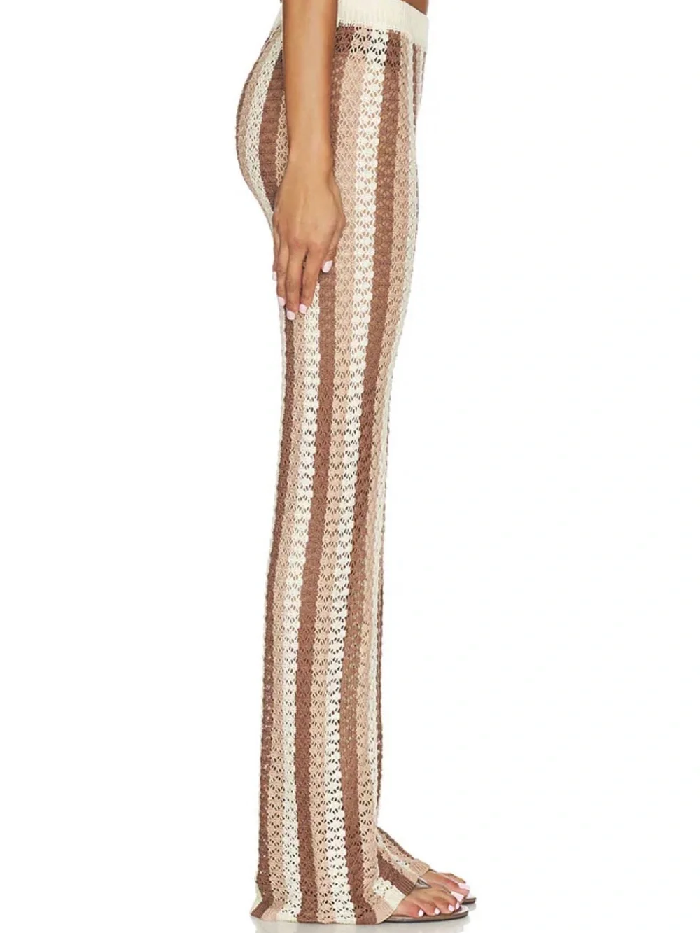 superdown Brown & Cream Crochet Stripe Cover-Up Set